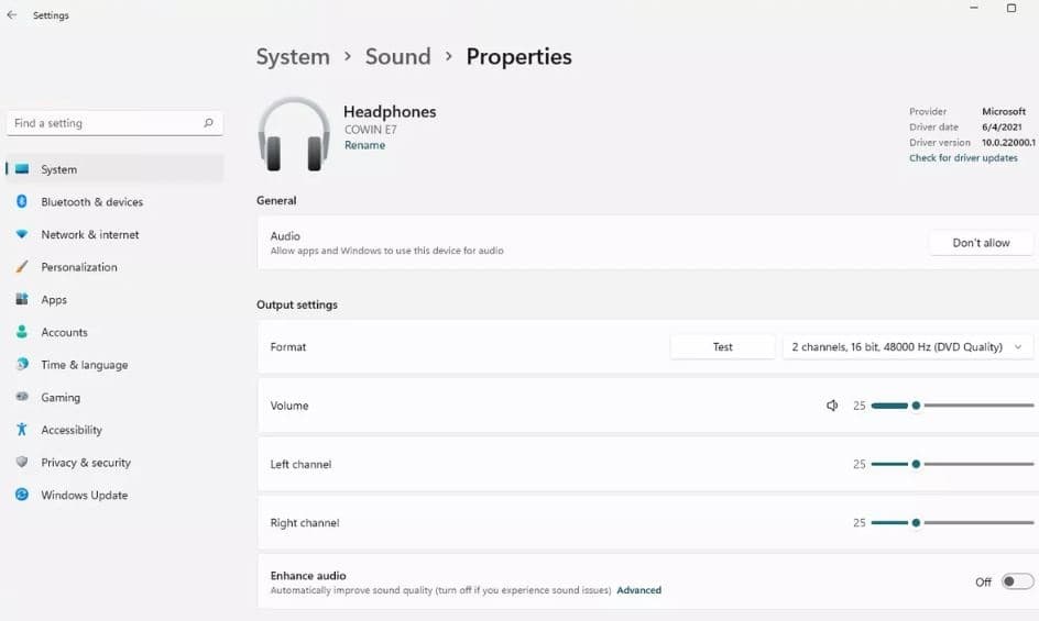 Sound settings windows 11