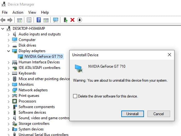 uninstall NVIDIA GeForce driver
