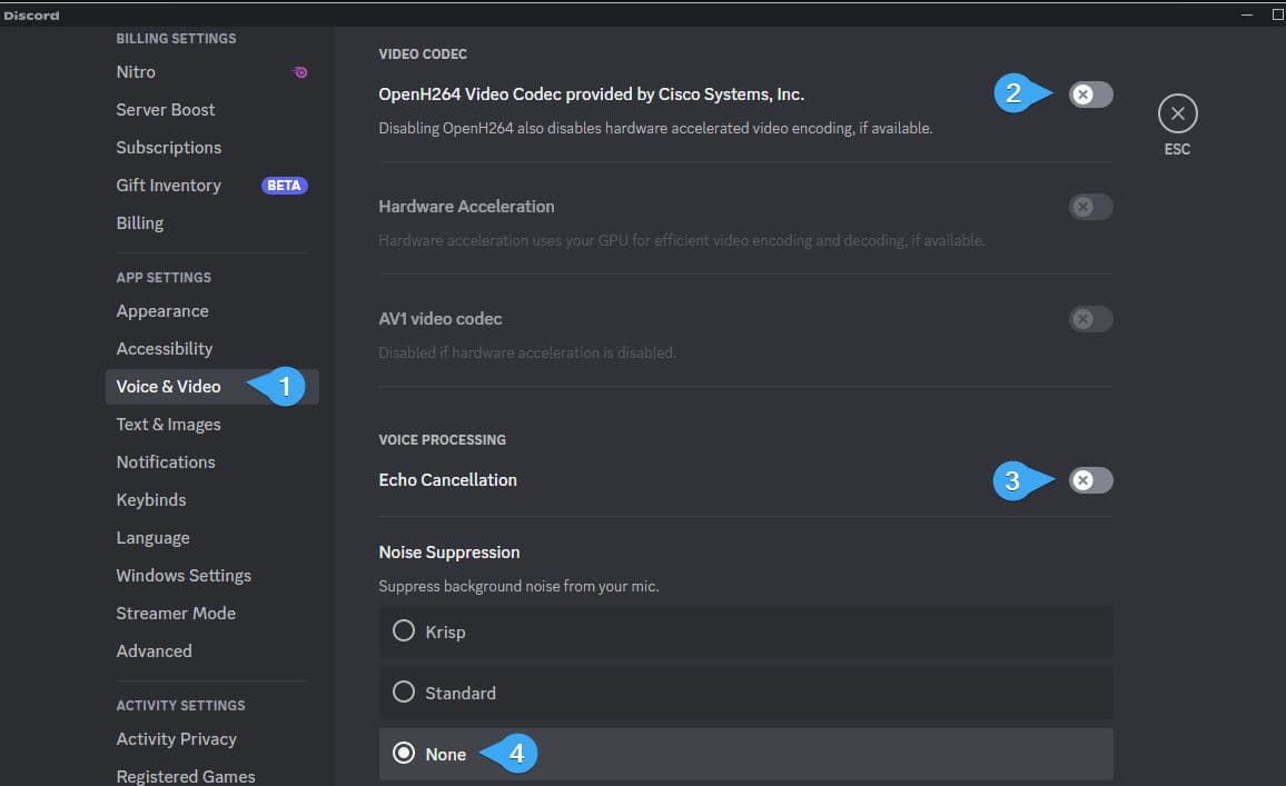 Disable Discord Voice Settings