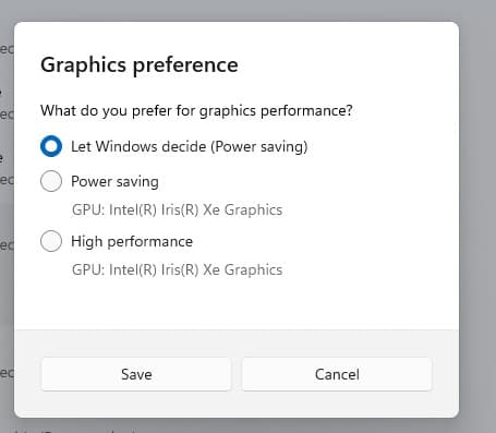 App graphics settings