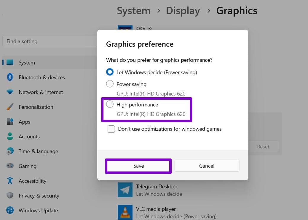 Change Graphics Preference