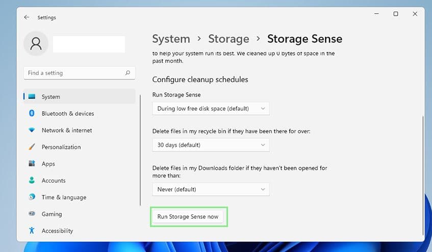 Configure Storage sense