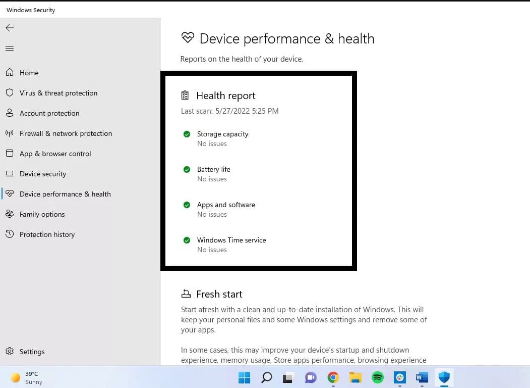 Device health report