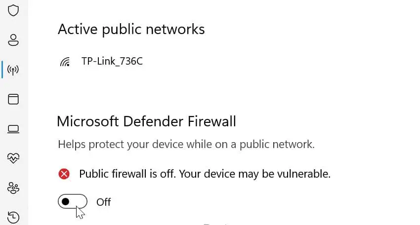 Disable Windows security firewall