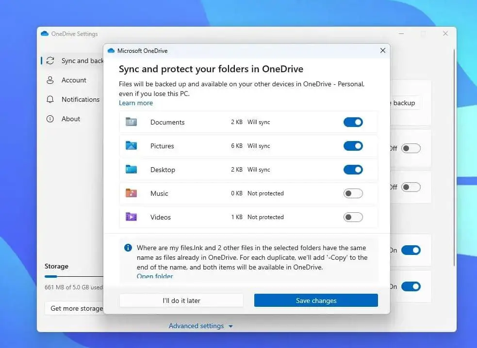 OneDrive backup