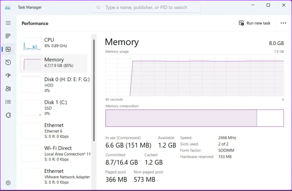 check the memory on PC
