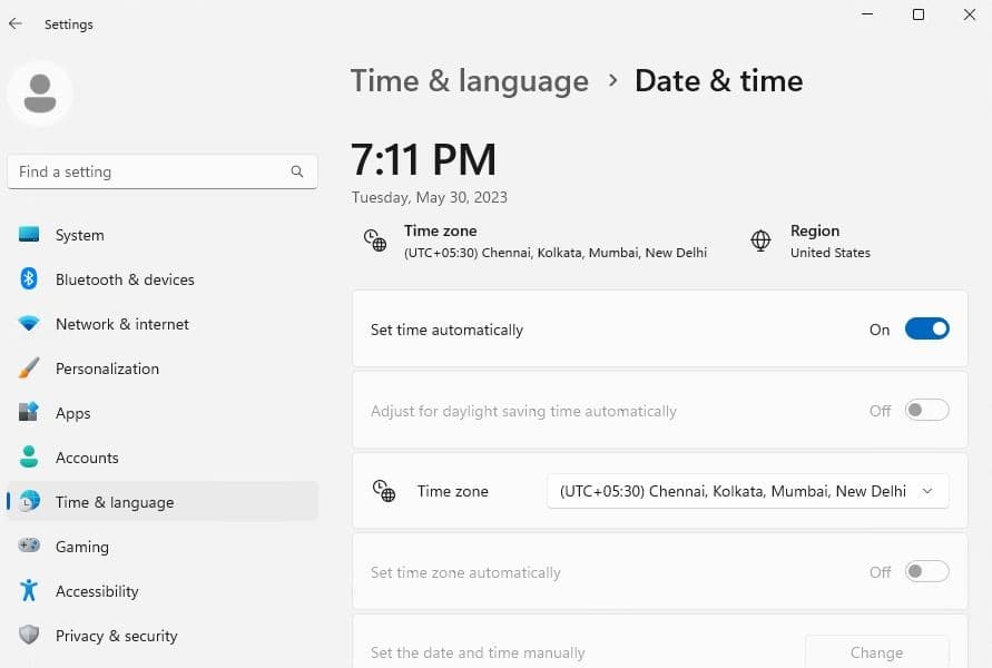 Adjust Date and Time in Windows 11