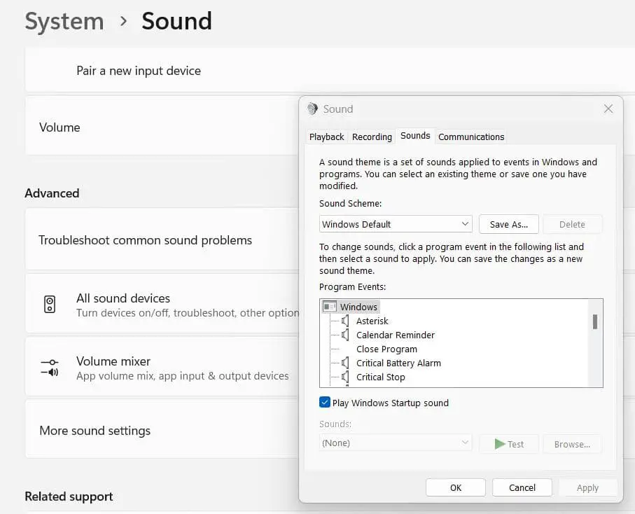 Reset System Sounds on Windows 11