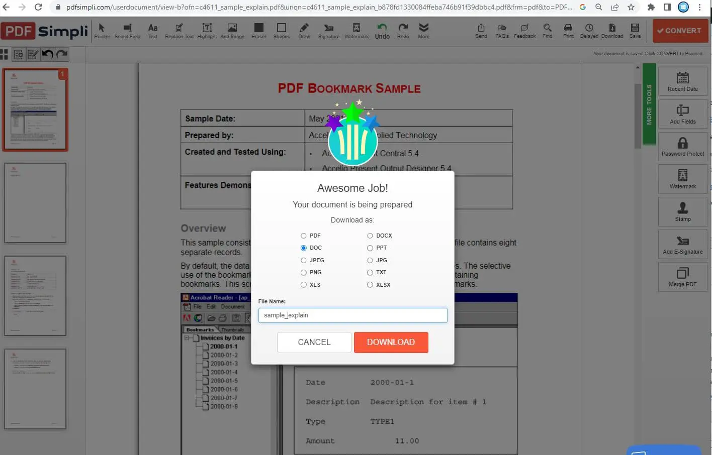 Convert option PDFsimpli