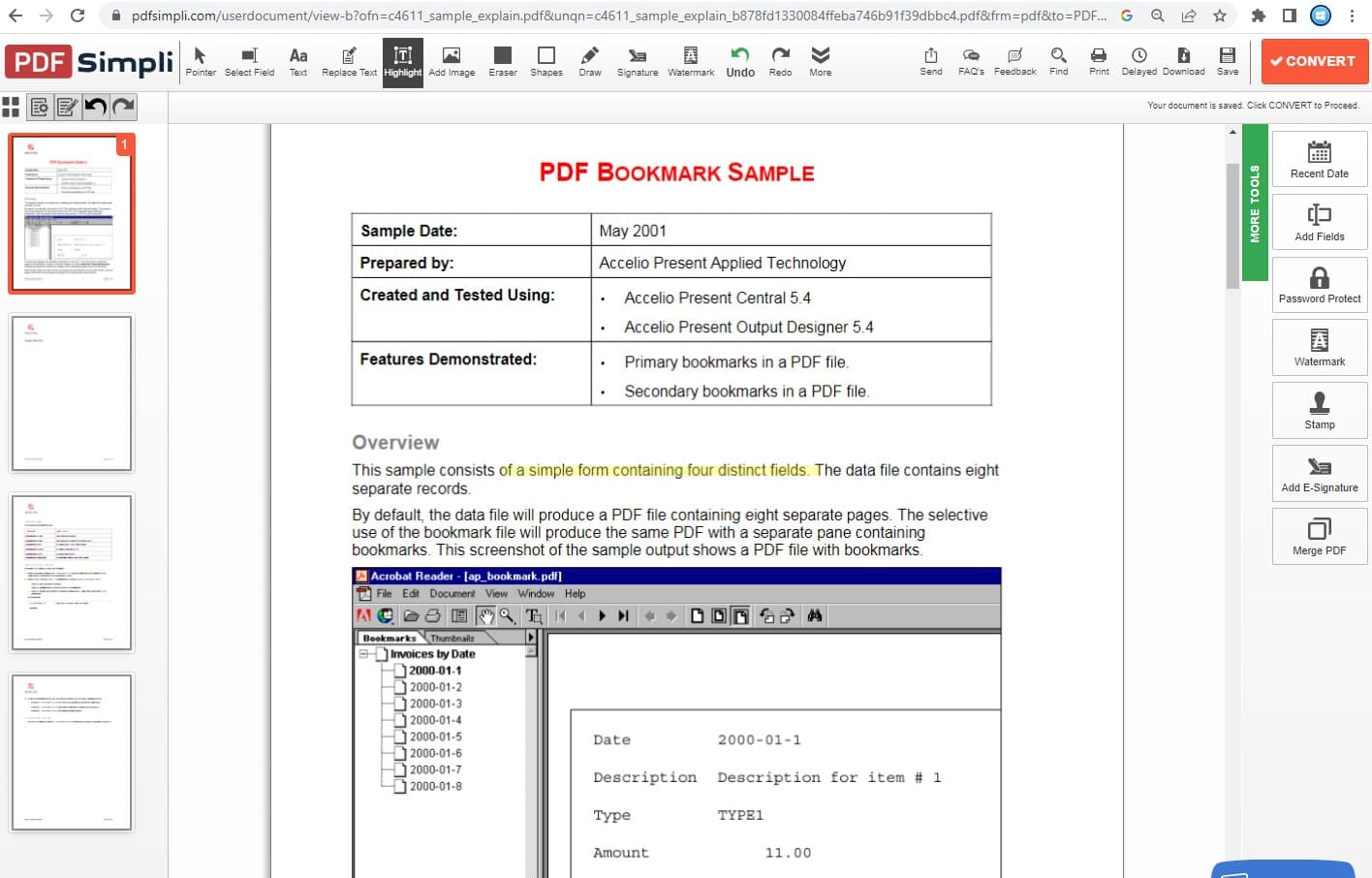 PDF edit screen