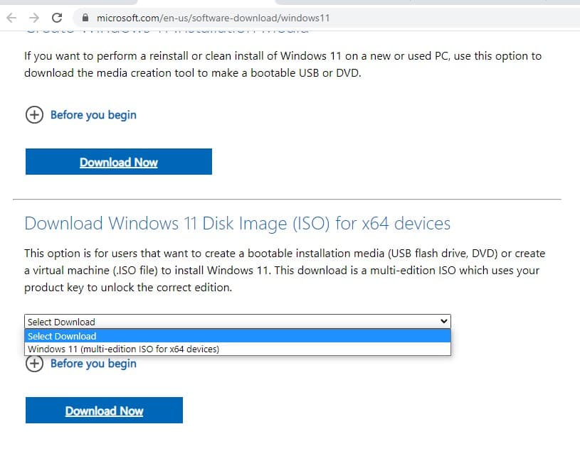 Select Windows 11 ISO download