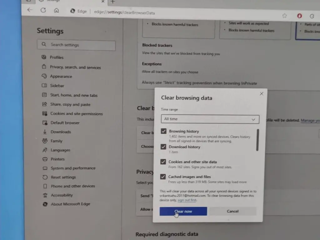 how to clear cache windows 11 edge