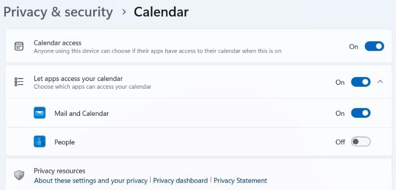 Let apps access calendar app