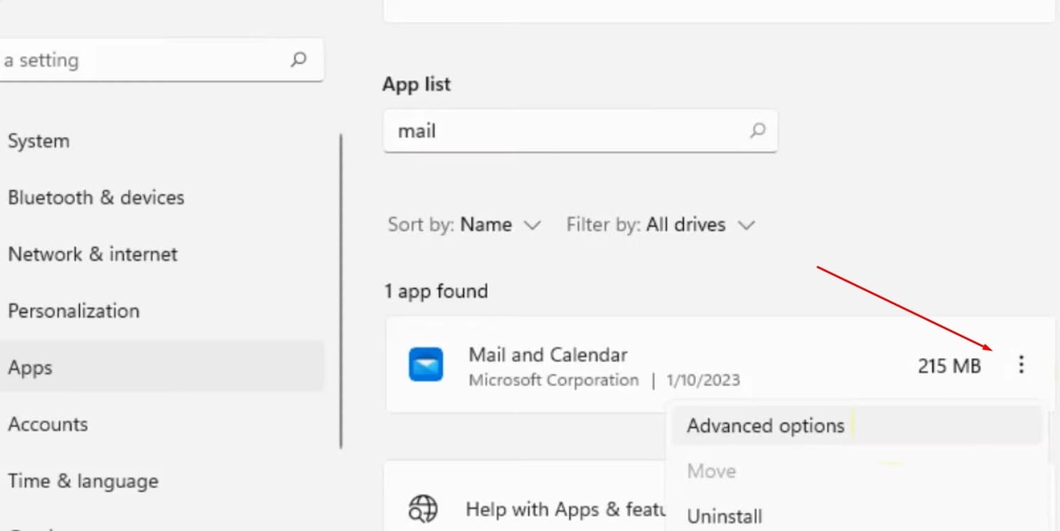 Mail and calendar advanced option