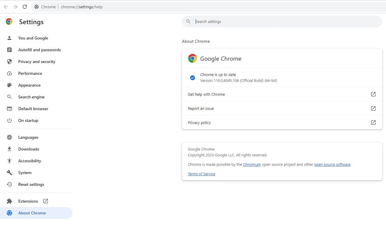 update Google chrome 