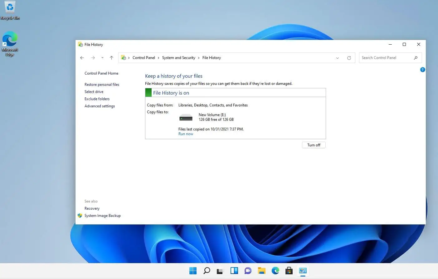Enable File History in Windows 11