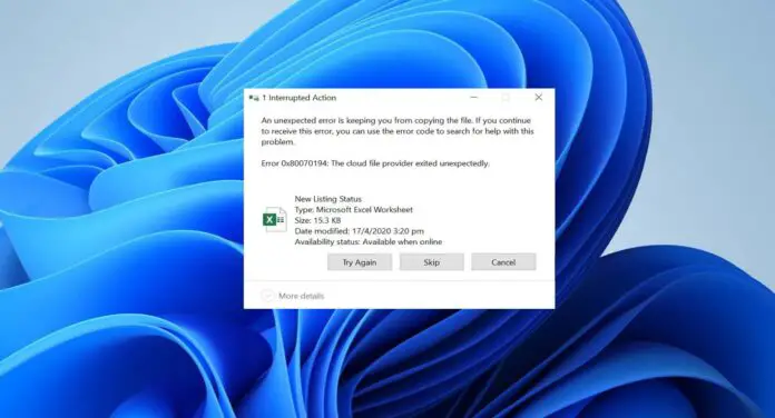 OneDrive error 0x80070194 Windows 11