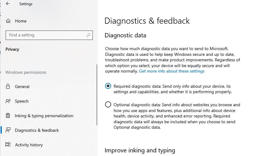 Required diagnostic data only