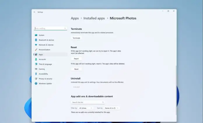 Reset the Microsoft Photos App on Windows 11