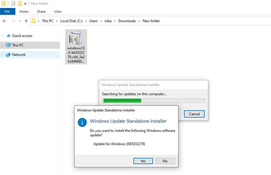 Run windows update standalone installer