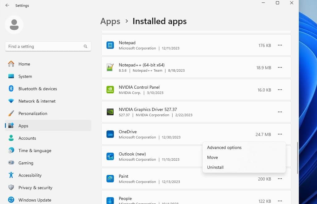 Uninstall OneDrive app