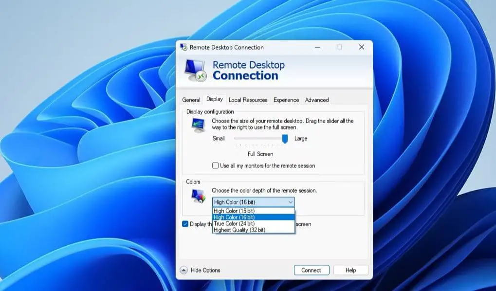 Change Remote Desktop Screen Resolution