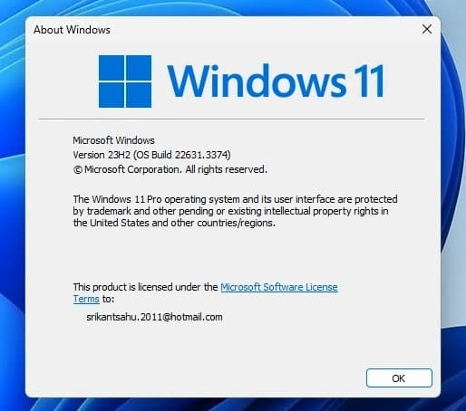 Windows 11 OS build 22631.3374