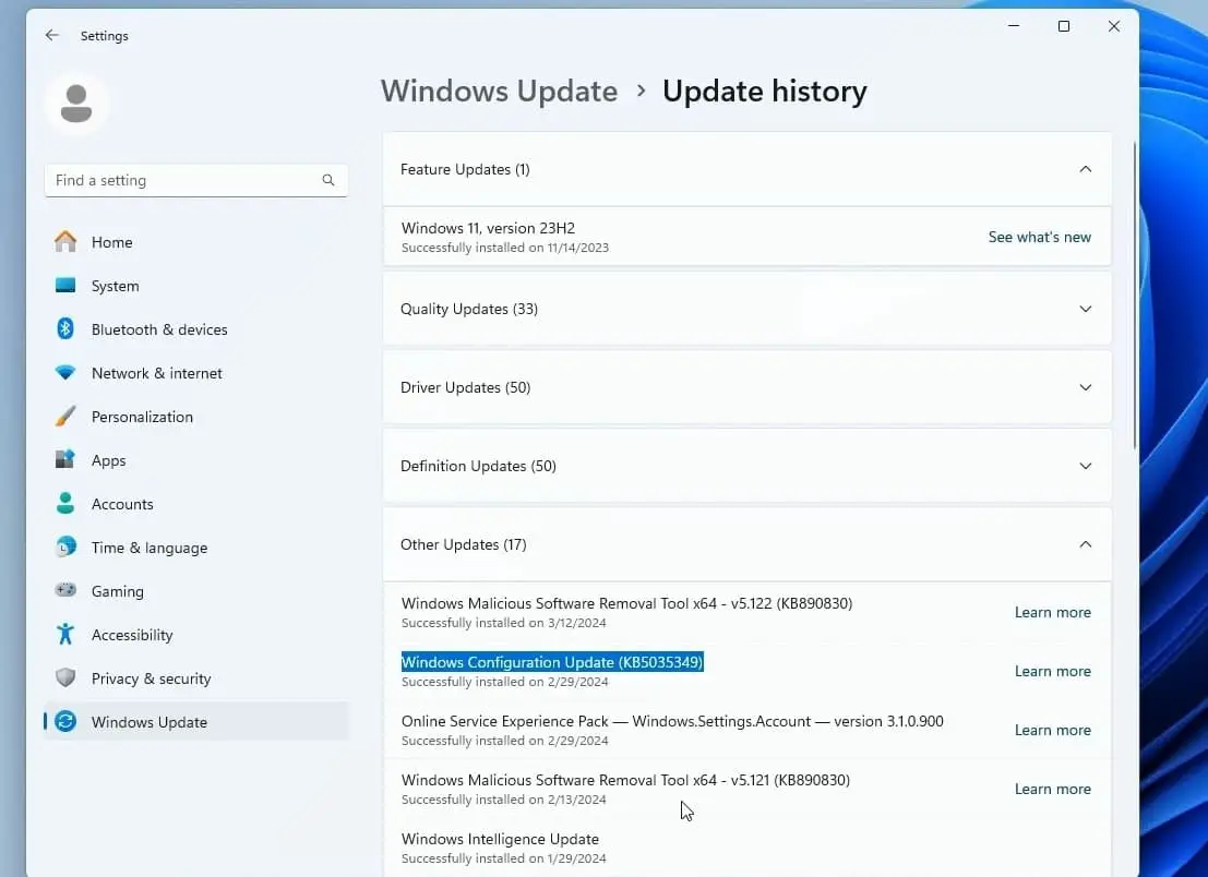 Windows Configuration Update (KB5035349)