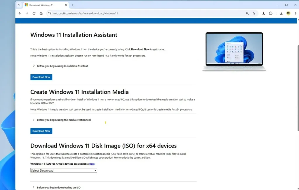 Windows 11 download page