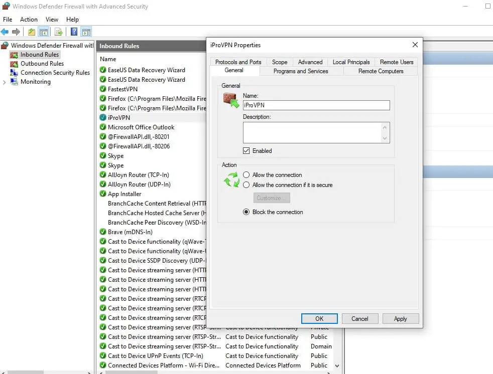 Block Inbound Connections