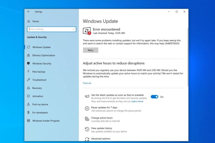 Problem installing windows 10 update
