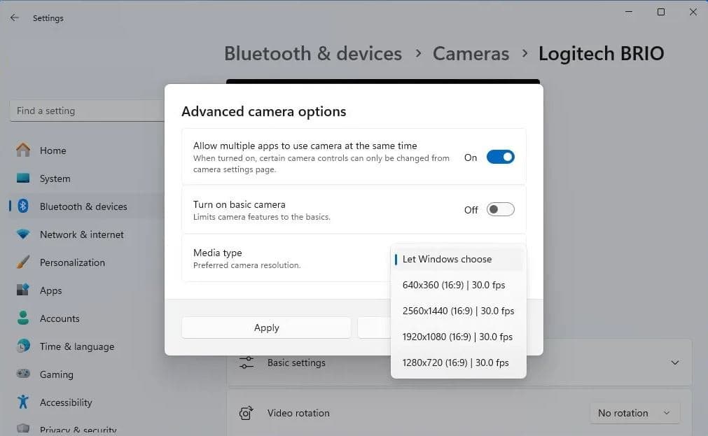 Advanced camera options