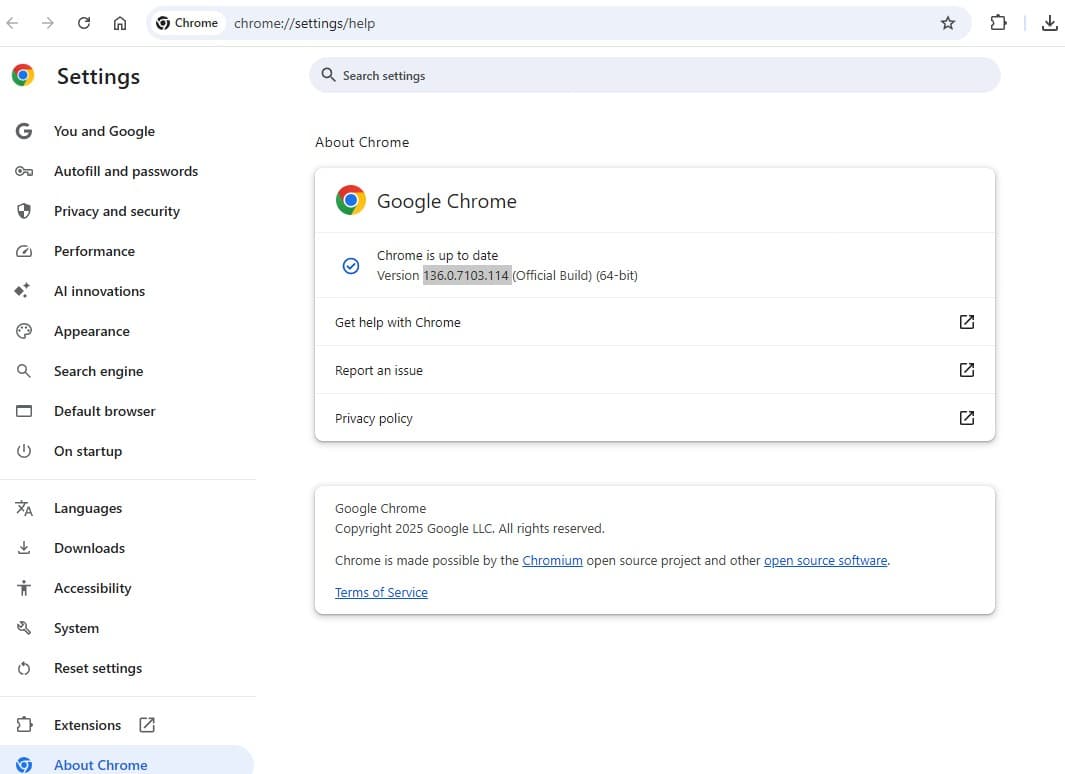 Chrome 136 update