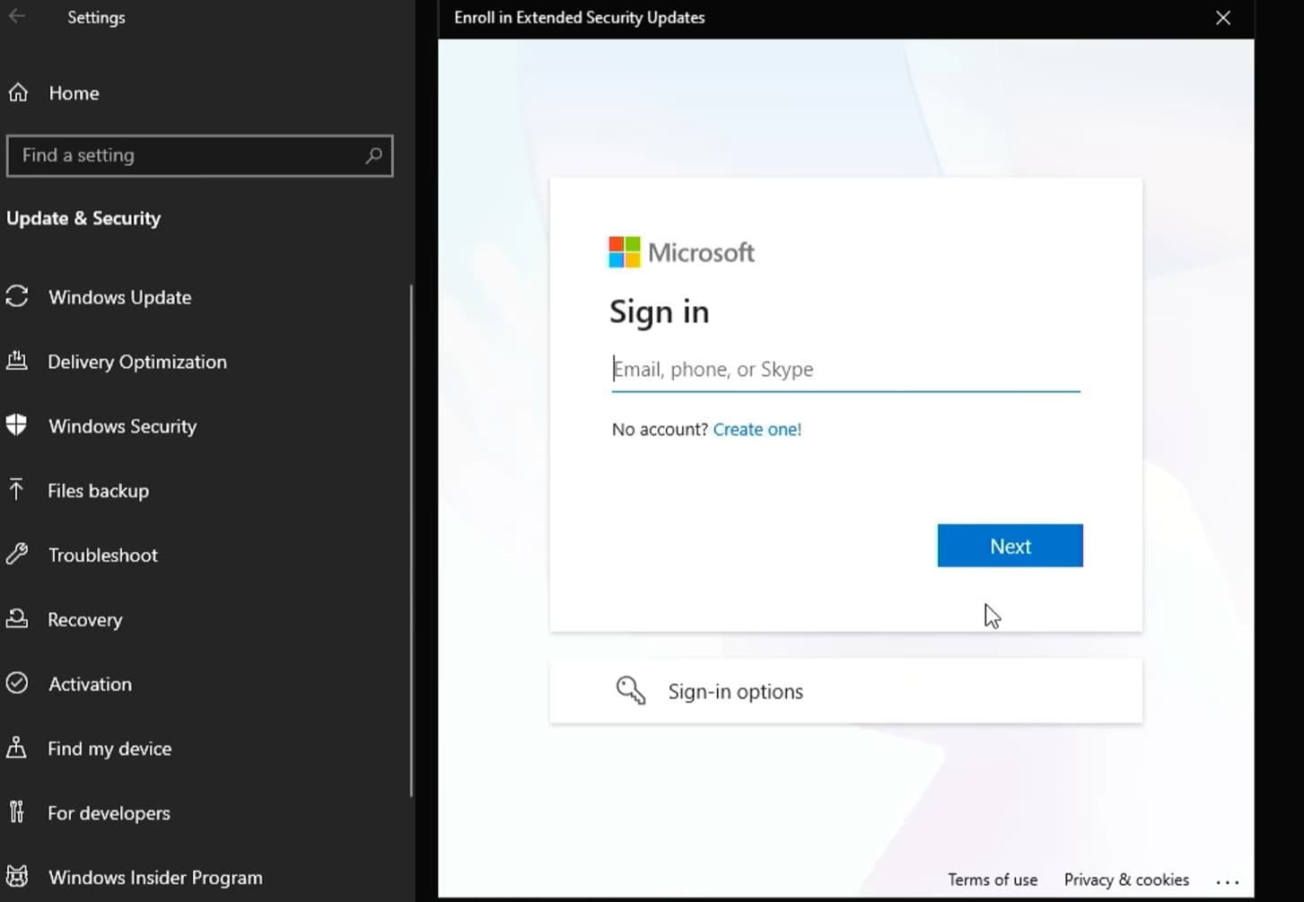 Sign in with Microsoft account