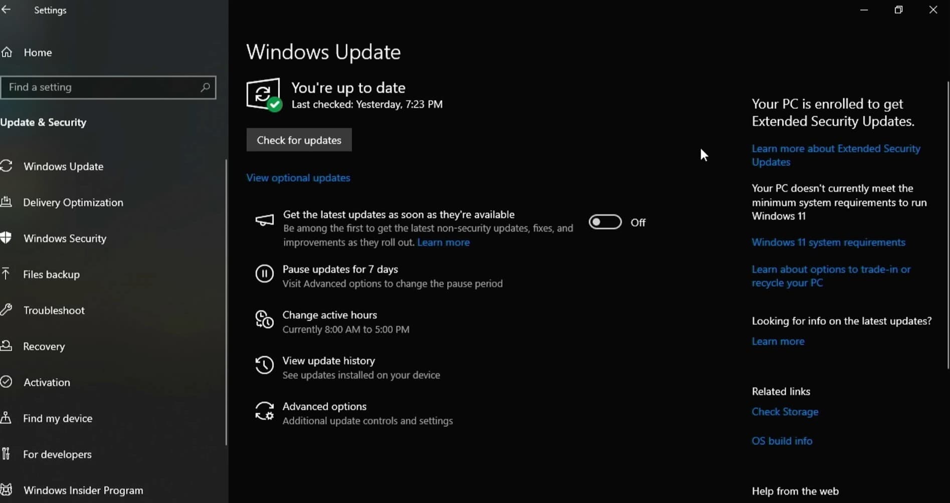 Your PC enrolled to get extended security updates