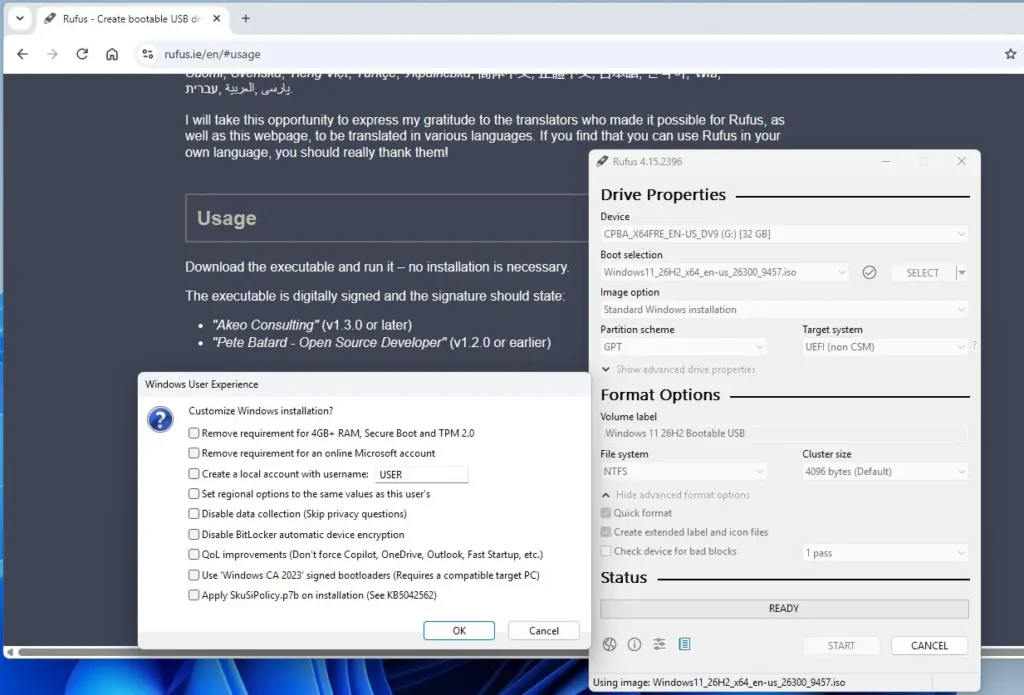 Create the Bootable USB using Rufus
