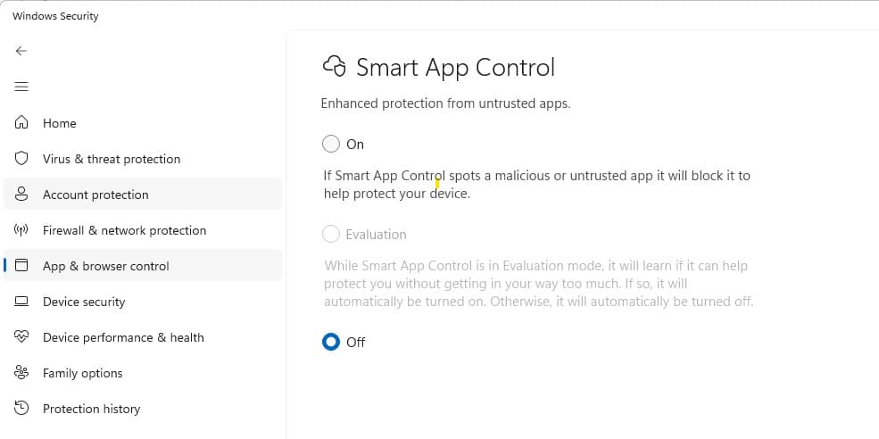 Configurações de controle do aplicativo inteligente